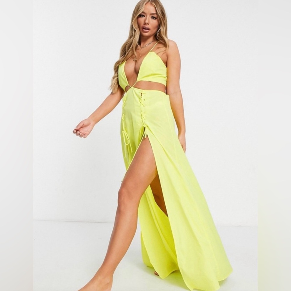 Asos Petite Lace up high split dress